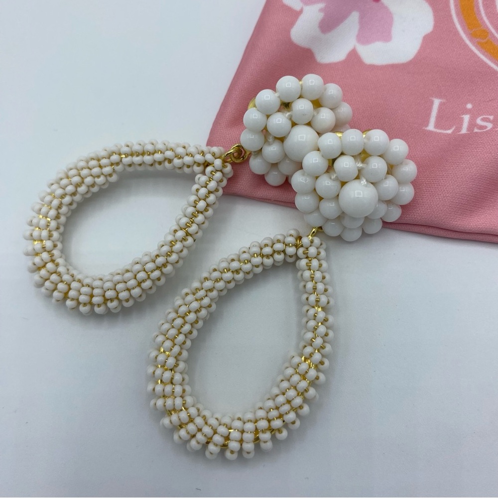 White Beaded Teardrop Earrings - Brand: